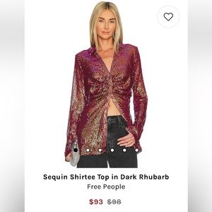 Free People sequin shirtee top in burgundy - small